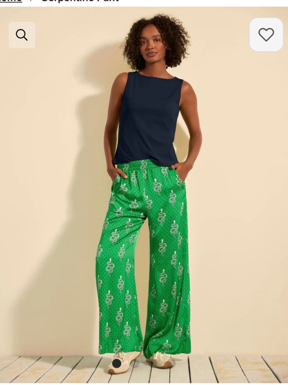 CAbi Serpentine #5042 Green Printed Wide-Leg Pants  NEW 27” INSEAM